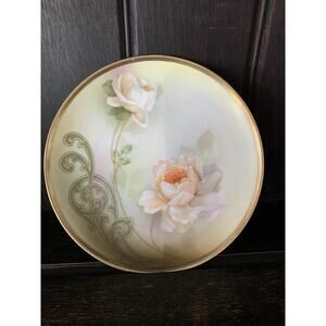 Antique Hand Painted Plate Pink Roses RS Prussia Gold Rim